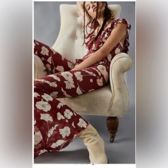 Free People Austyn One Piece Washed Red Combo jumpsuit size large new - Picture 4 of 5
